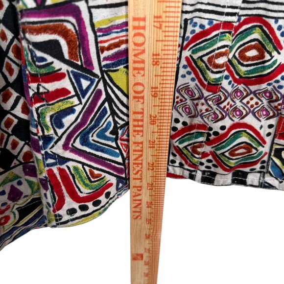 Chicos Jacket Size 2 US Large Multicolor Print Art to Wear Trucker Snap - Picture 8 of 10